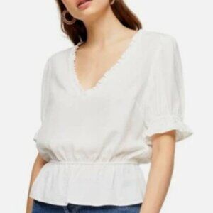 Topshop Puff Sleeve, Peplum "Morgan" Blouse  - Size US 4P